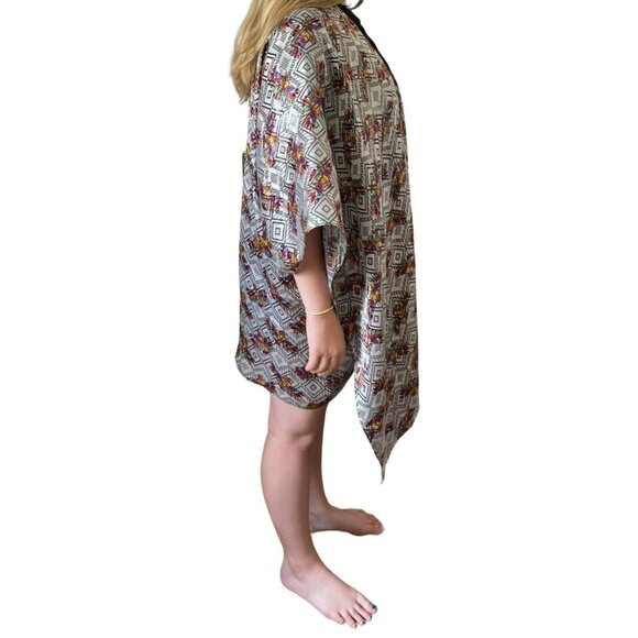 Nicole Miller Artelier Poncho Wrap Cover Up Rainbow Aztec Mexican Black NWT $275 - Picture 3 of 11